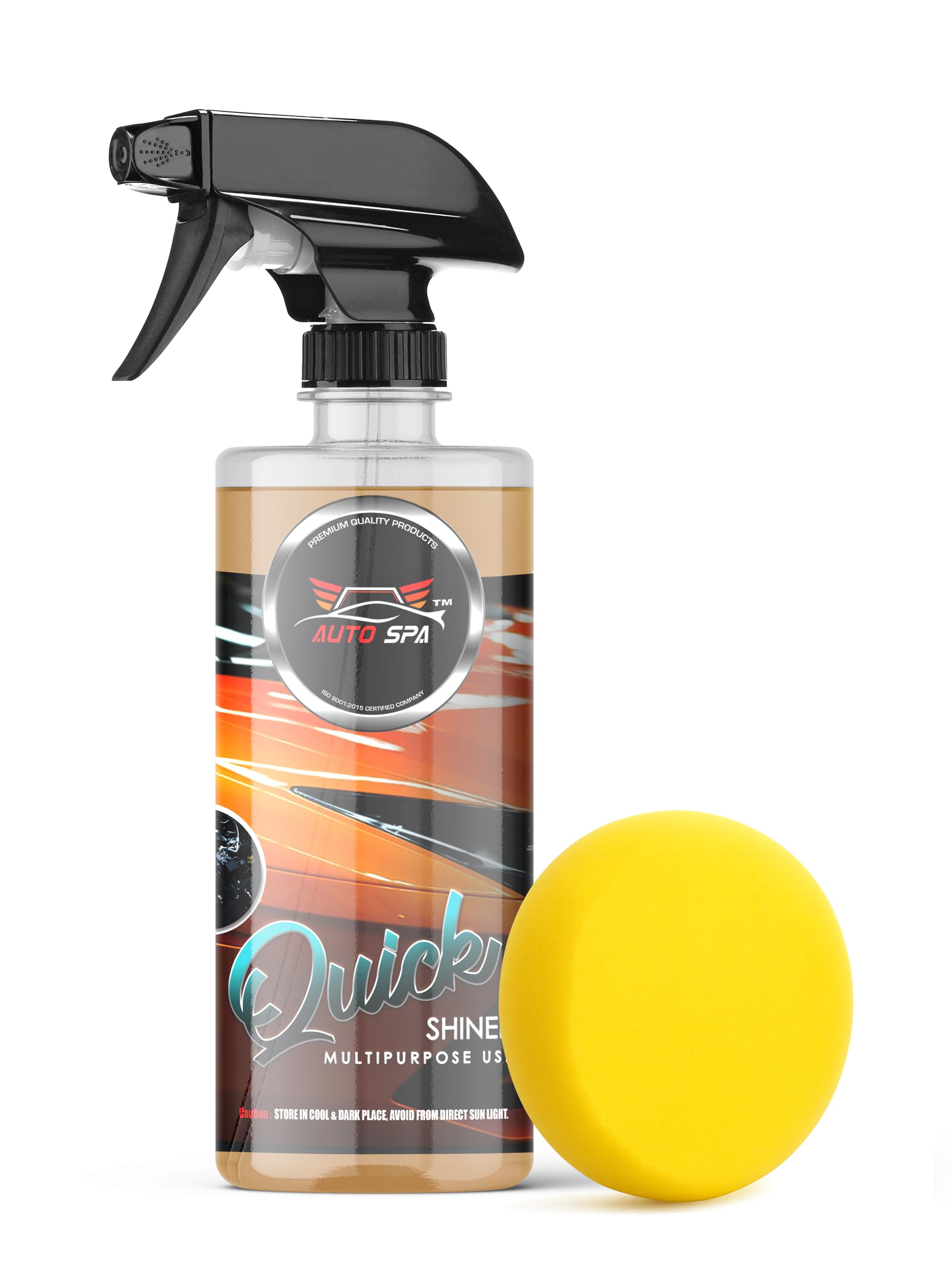 01 AUTO SPA Quick Shiner Multipurpose Liquid Polish Car Interior Shiner, Cleaner, Polish, And Protectant Spray For Car & Bike-500Ml (Cleans/Polish/Protects) With Soft Applicator Sponge - Image 1